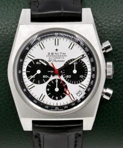 ON SALE!! Zenith Chronomaster Revival El Primero A384 in stainless steel, White lacquered "panda" dial with black subdials on a Zenith Leather band and Zenith pin buckle. Box and Zenith Warranty Card Ref: 03.A.384.400/21.C815  Circa: 2023 - $7,200 inc GST!!