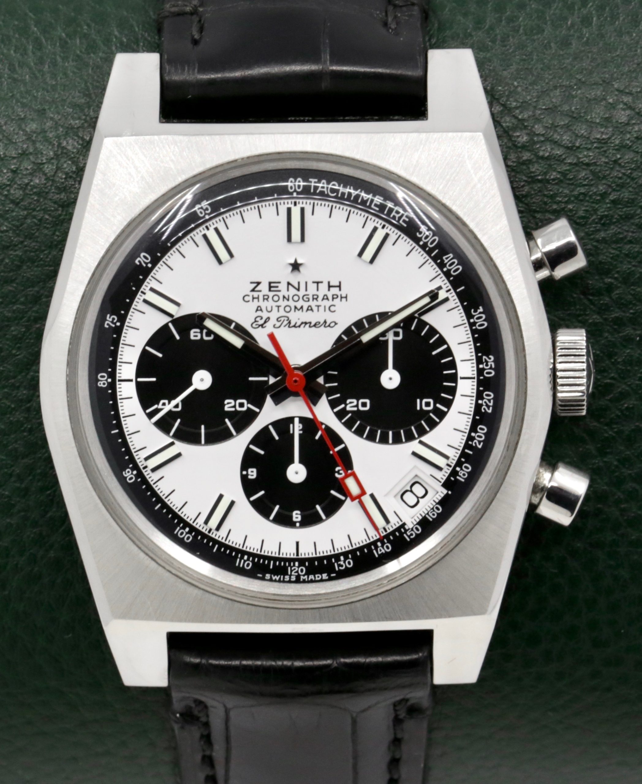 ON SALE!! Zenith Chronomaster Revival El Primero A384 in stainless steel, White lacquered "panda" dial with black subdials on a Zenith Leather band and Zenith pin buckle. Box and Zenith Warranty Card Ref: 03.A.384.400/21.C815 Circa: 2023 - $7,200 inc GST!!