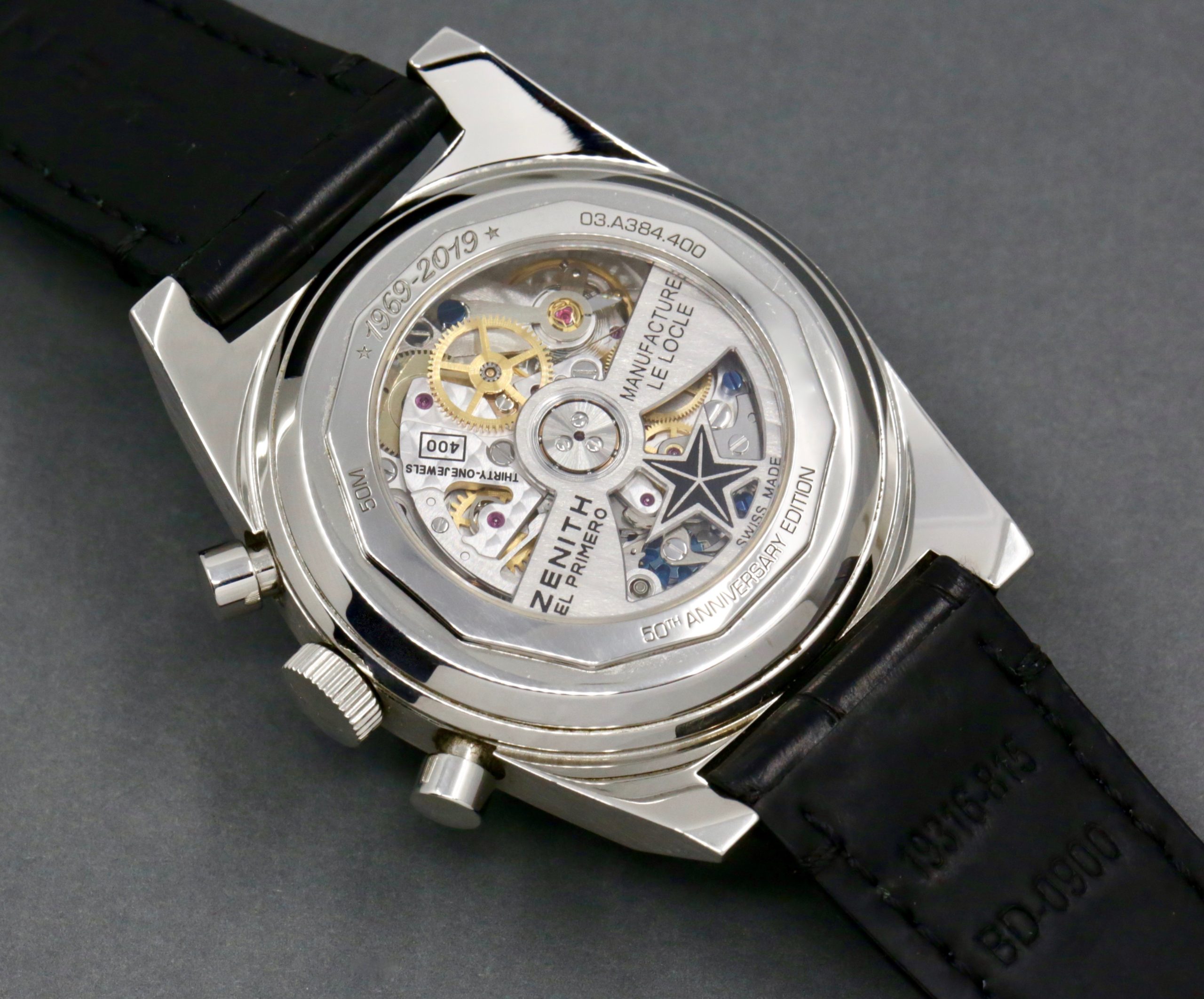 ON SALE!! Zenith Chronomaster Revival El Primero A384 in stainless steel, White lacquered "panda" dial with black subdials on a Zenith Leather band and Zenith pin buckle. Box and Zenith Warranty Card Ref: 03.A.384.400/21.C815 Circa: 2023 - $7,200 inc GST!! - Image 5