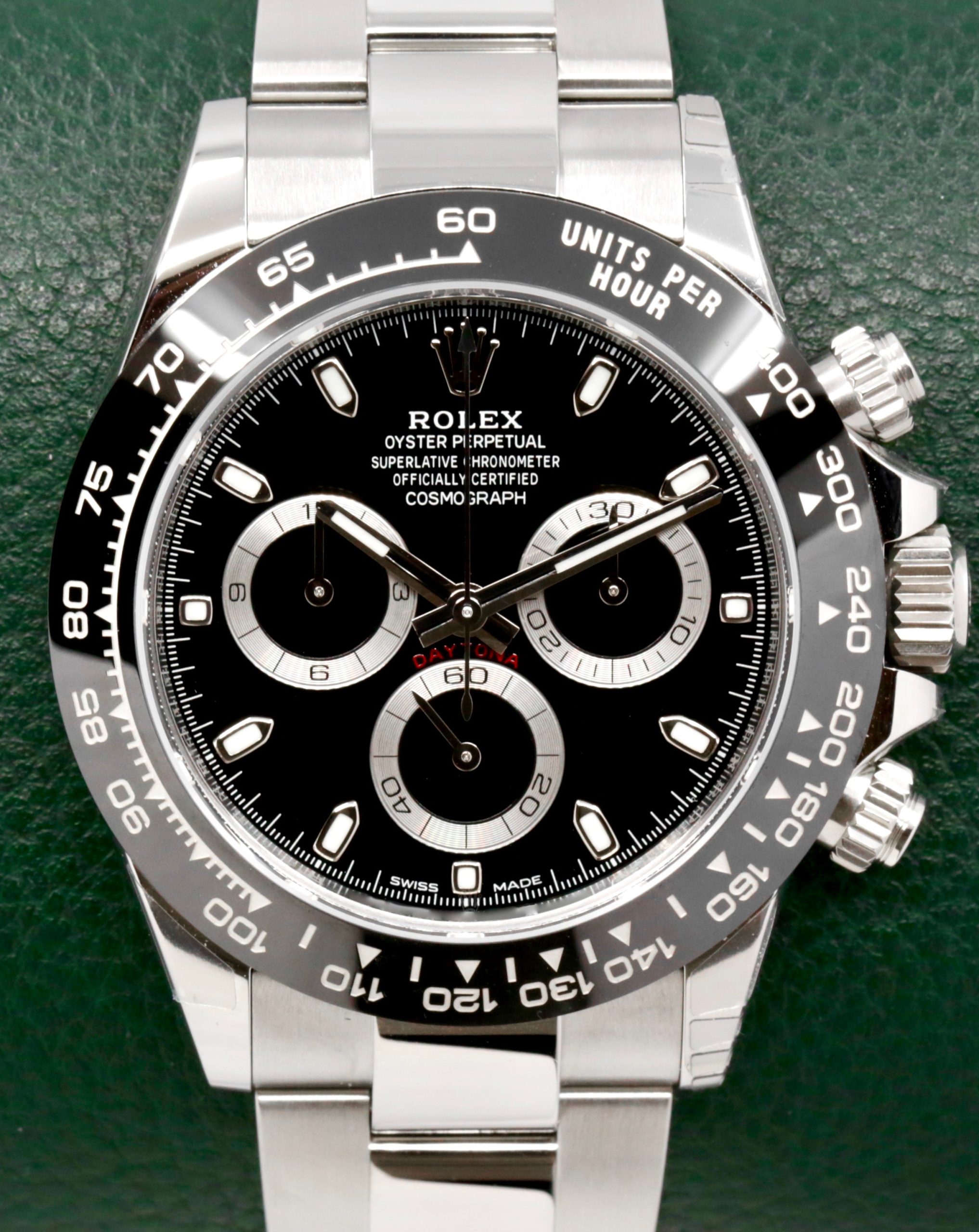 Rolex Cosmograph Daytona, Stainless Steel, Black Ceramic Bezel, Black Index Dial, on Stainless Steel Rolex Oyster Bracelet, Ref. 116500LN, Circa: 2022, with Box, Books, Rolex Warranty Card & Balance of 5 Year Rolex Factory Warranty
