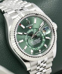 Alternative view of Rolex Sky-Dweller, in Stainless Steel, 18ct White Gold Fluted Bezel, Mint Green Index Dial, on Stainless Steel Rolex Jubilee Bracelet, Ref 336934, Late 2024 Model, with Box, Books, Swing Tag, Rolex Warranty Card & Balance of 5 Year Rolex Factory Warranty