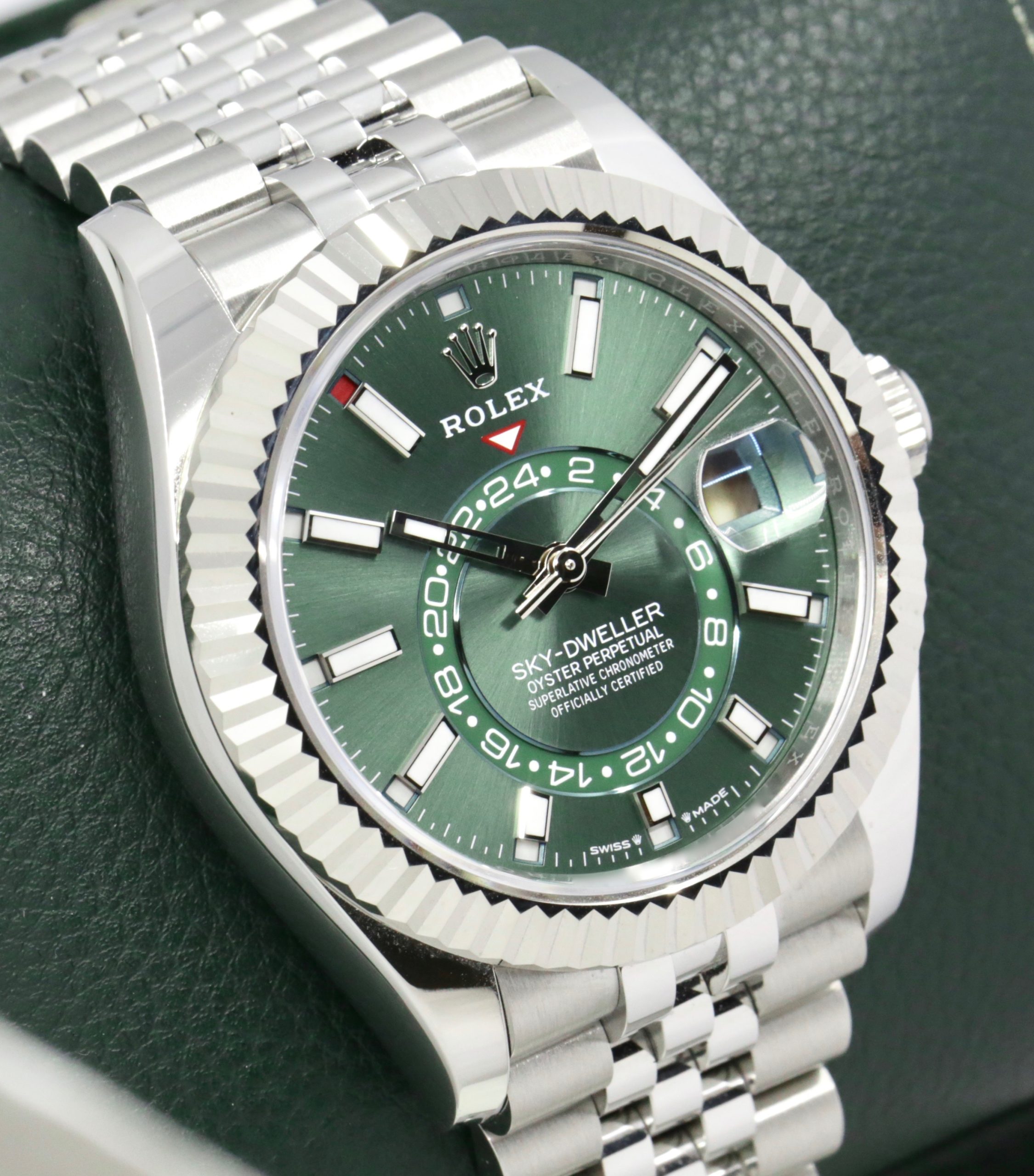 Rolex Sky-Dweller, in Stainless Steel, 18ct White Gold Fluted Bezel, Mint Green Index Dial, on Stainless Steel Rolex Jubilee Bracelet, Ref 336934, Late 2024 Model, with Box, Books, Swing Tag, Rolex Warranty Card & Balance of 5 Year Rolex Factory Warranty - Image 2