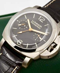 Alternative view of Panerai Luminor 1950 Tourbillon GMT “Titanio” in Titanium, Brown Index Dial with GMT Hand, Power Reserve & AM/PM Indicators, Limited to 150 Pieces. Reference: PAM 00306, Circa: 2009, with Box, Books, Papers & Panerai Certificate