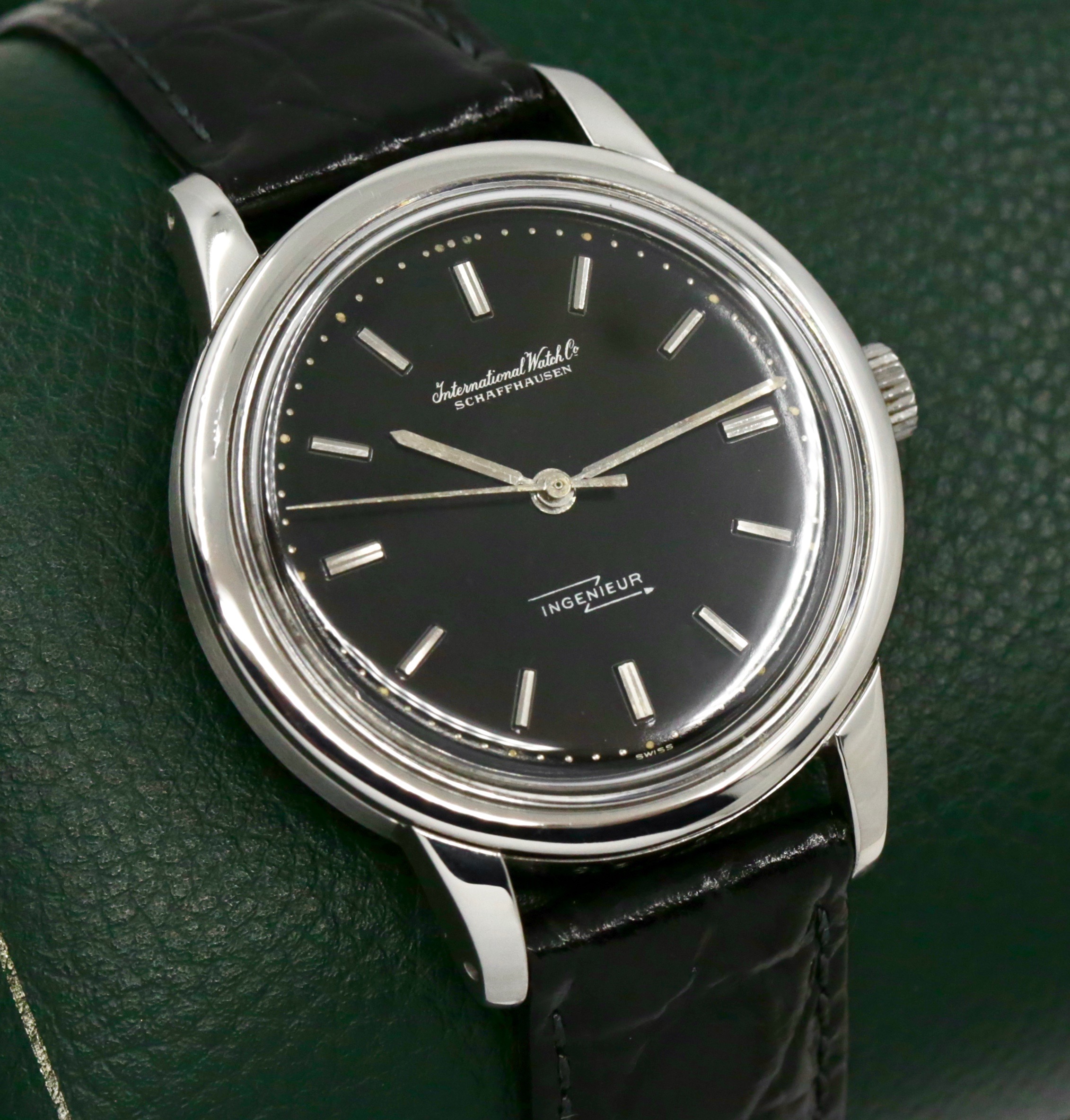 International Watch Company - Vintage IWC Ingenieur Circa 1959, 36.5mm Stainless Steel Case, Cal. 853, with Original Black Index Dial, on Black Alligator Leather Strap - Image 3