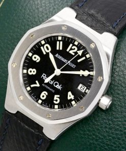 Alternative view of Audemars Piguet Royal Oak, Ref. 14800ST, 36mm Stainless Steel Case, Black Arab Dial, on Black Leather Strap with Stainless Steel Audemars Piguet Deployant, Circa: 1997
