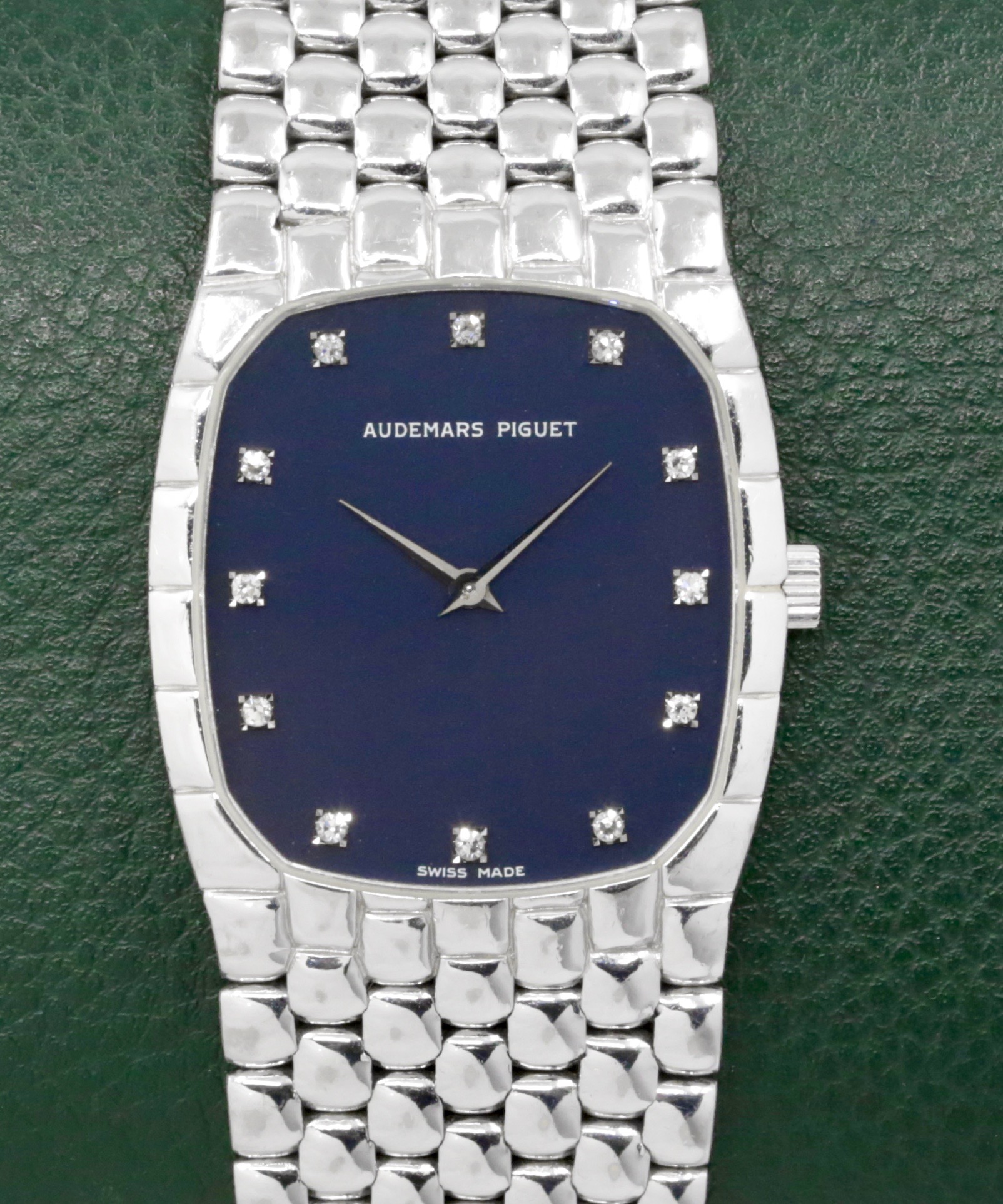 Audemars Piguet Wristwatch in 18ct White Gold, Factory Set Blue Diamond Dial, on a 18ct White Gold Audemars Piguet Integrated Bracelet, Circa: 1990's