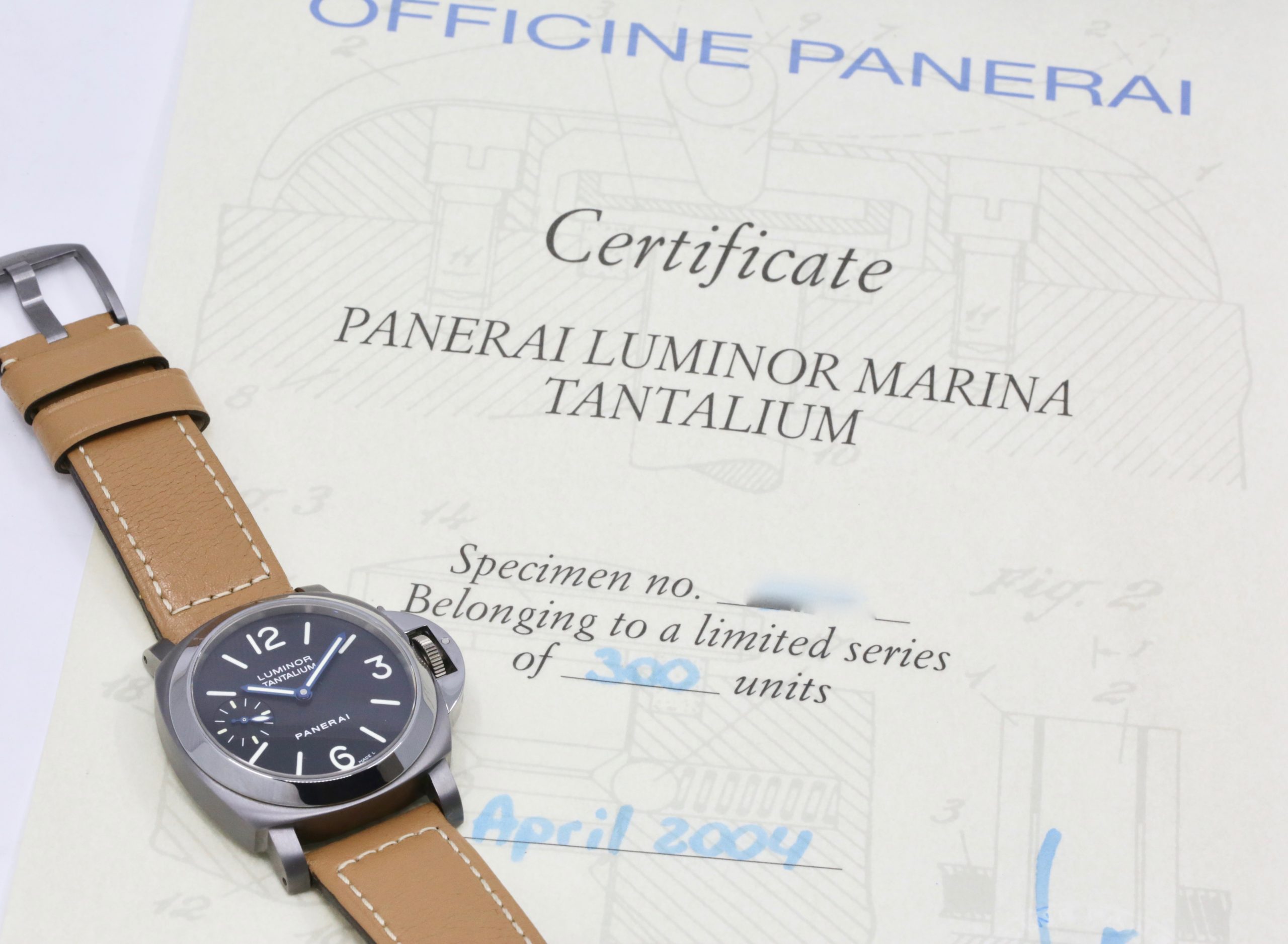 Panerai Luminor Marina Tantalium, Limited Edition of 300 Pieces as Part of Panerai’s Special Editions Archive in Tantalum, Black with luminous markers. on a Panerai Strap and Tang buckle, Manual Winding Panerai Calibre OP XI. Ref. PAM00172, With Panerai Limited Edition Certificate, Circa 2004 - Image 7