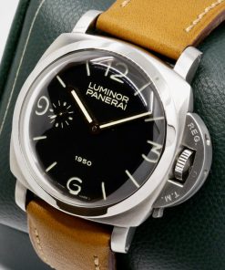 Alternative view of Panerai Luminor 1950 “Fiddy”, 47mm Stainless Steel Case, Black Index & Arab Sandwich Dial, Domed Crystal & Sapphire Display Case Back. Ref: Pam 127, Limited to 1950 Pieces, Circa: 2002, with Panerai Limited Edition Certificate & Panerai Specification Certificate
