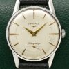 Vintage Longines Flagship, 34mm Stainless Steel Case, Silver Index Dial with Subsidiary -Seconds, Manual Winding Cal. 30L, 17 Jewels, on Black Leather Strap, Ref. 101 778, Circa: 1955