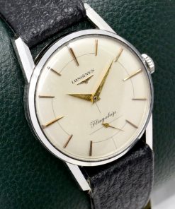 Alternative view of Vintage Longines Flagship, 34mm Stainless Steel Case, Silver Index Dial with Subsidiary -Seconds, Manual Winding Cal. 30L, 17 Jewels, on Black Leather Strap, Ref. 101 778, Circa: 1955