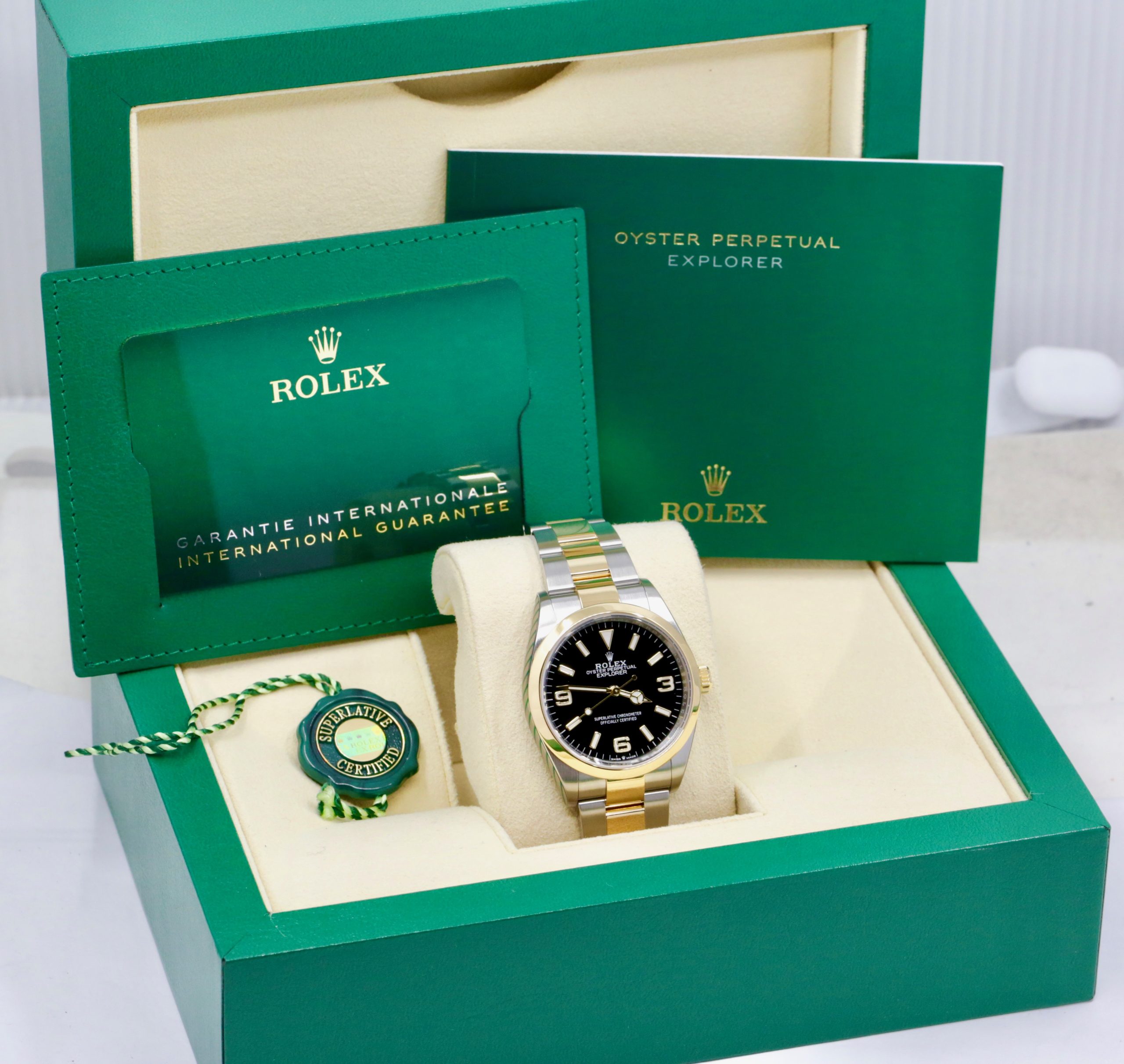 Rolex Explorer I, 36mm, in Stainless Steel & 18ct Yellow Gold, Black 3,6,9 Dial, on Stainless Steel & 18ct Yellow Gold Rolex Oyster Bracelet, Ref. 124273, Circa: 2022, with Box, Books, Swing Tag, Rolex Warranty Card & Balance of 5 Year Rolex Factory Warranty - Image 7