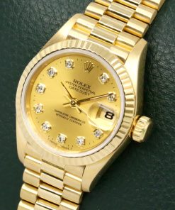 Alternative view of Rolex Lady-Datejust 26, in 18ct Yellow Gold, Fluted Bezel, with Factory Set Champagne Diamond Dial, on 18ct Yellow Gold Rolex President Bracelet, Ref. 69178, Circa: 1991, with Box, Rolex Folder & Calendar