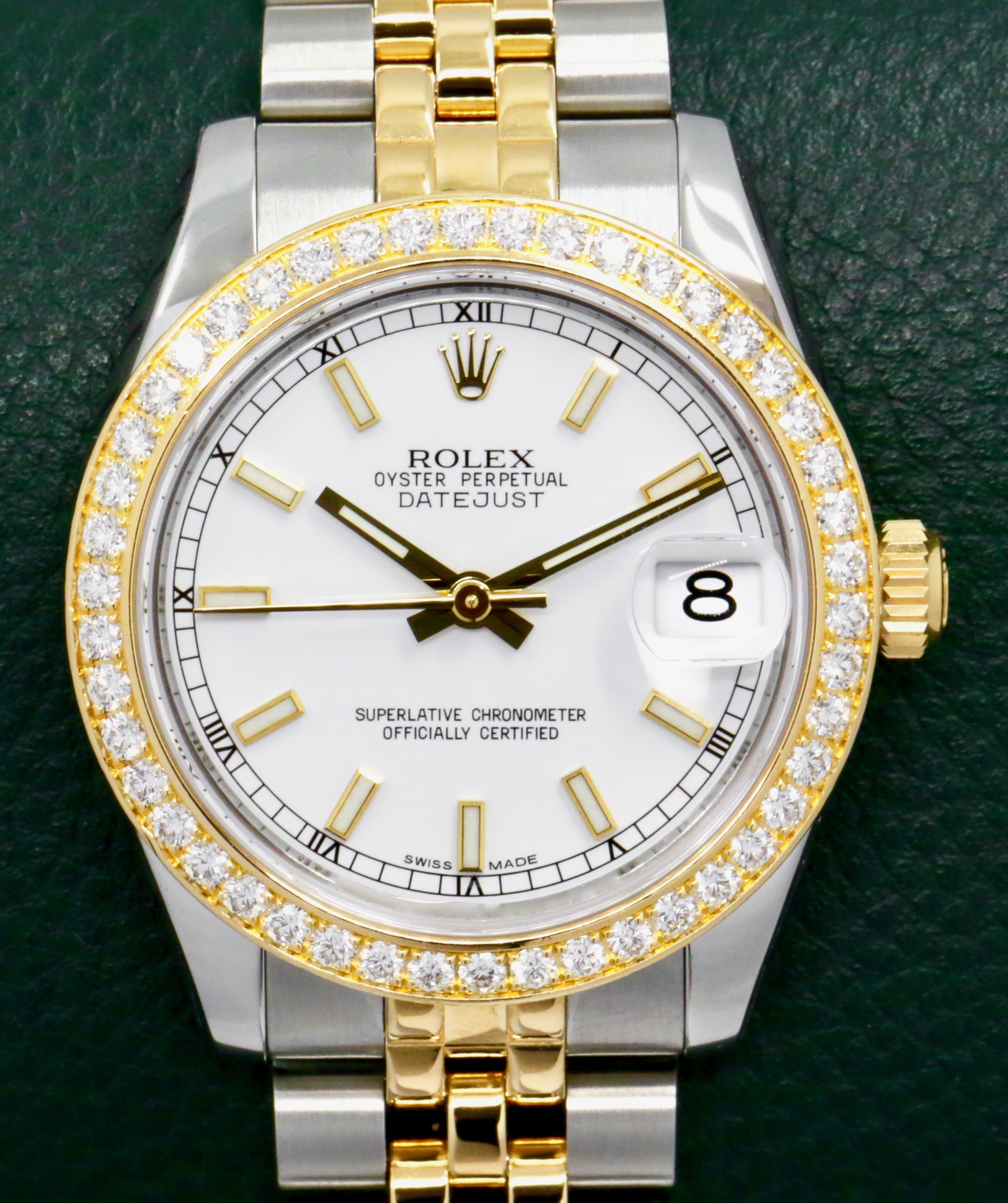Rolex Lady-Datejust 31, Stainless Steel & 18ct Yellow Gold, Factory Set Diamond Bezel, White Index Dial, on Stainless Steel & 18ct Yellow Gold Rolex Jubilee Bracelet, Ref. 178383, Circa: 2011, with Box, Books, Rolex Warranty Card, Rolex Service Cards & Balance of 2 Year Rolex Service Warranty