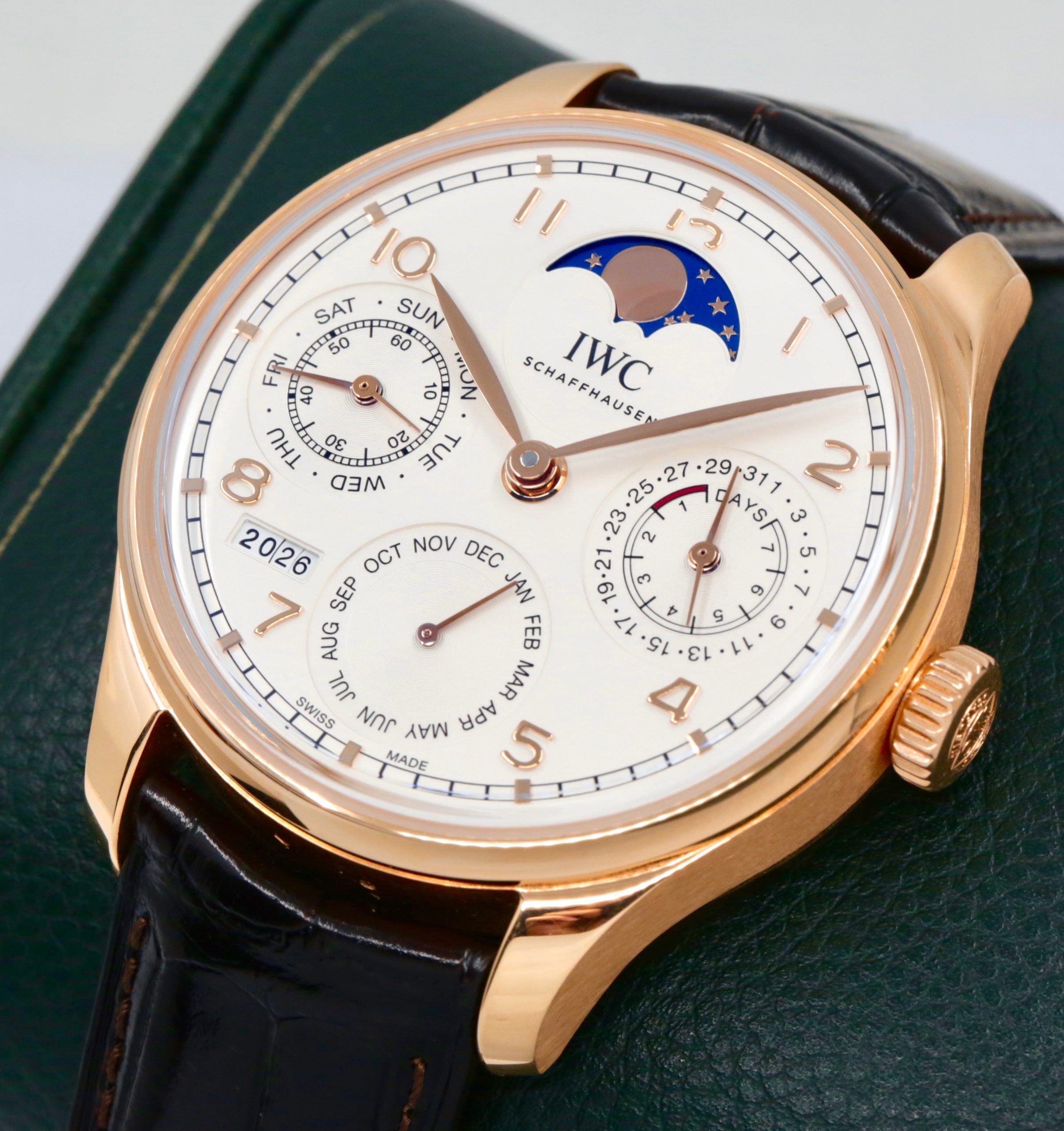 IWC Portugieser Perpetual Calendar, 18ct Rose Gold, Silver Arab Dial with Moon Phase, on Brown Alligator IWC Strap with 18ct Rose Gold IWC Deployant, Ref. IW503302, Circa: 2022, Complete with Box, Books, IWC Warranty Card & Balance of 8 Year IWC Extended Factory Warranty - Image 3