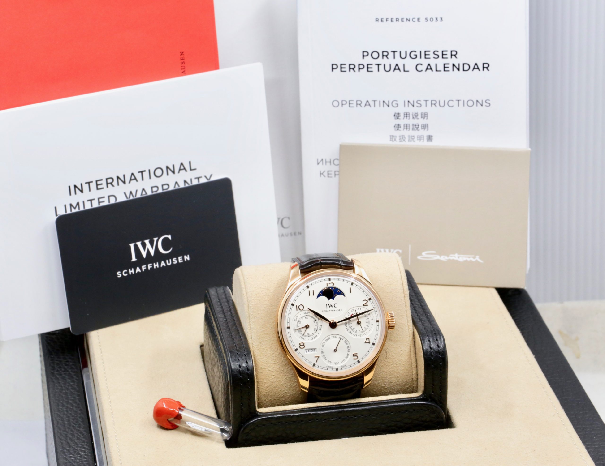 IWC Portugieser Perpetual Calendar, 18ct Rose Gold, Silver Arab Dial with Moon Phase, on Brown Alligator IWC Strap with 18ct Rose Gold IWC Deployant, Ref. IW503302, Circa: 2022, Complete with Box, Books, IWC Warranty Card & Balance of 8 Year IWC Extended Factory Warranty - Image 8