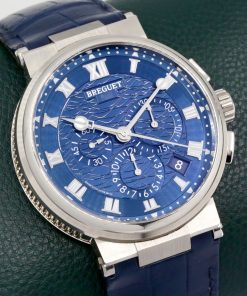 Alternative view of ON SALE!! Breguet Marine 5527 in 18ct White Gold, 42mm, Coin Edge Case, Blue Guilloché Dial with Blue Sub-Dials, on Blue Breguet Alligator Strap with 18ct White Gold Deployant. Ref: 5527BB/Y2/9WV, with Box and Papers, Circa: 2018 - ALMOST 60% OFF MSRP!! - $26,800 inc GST.