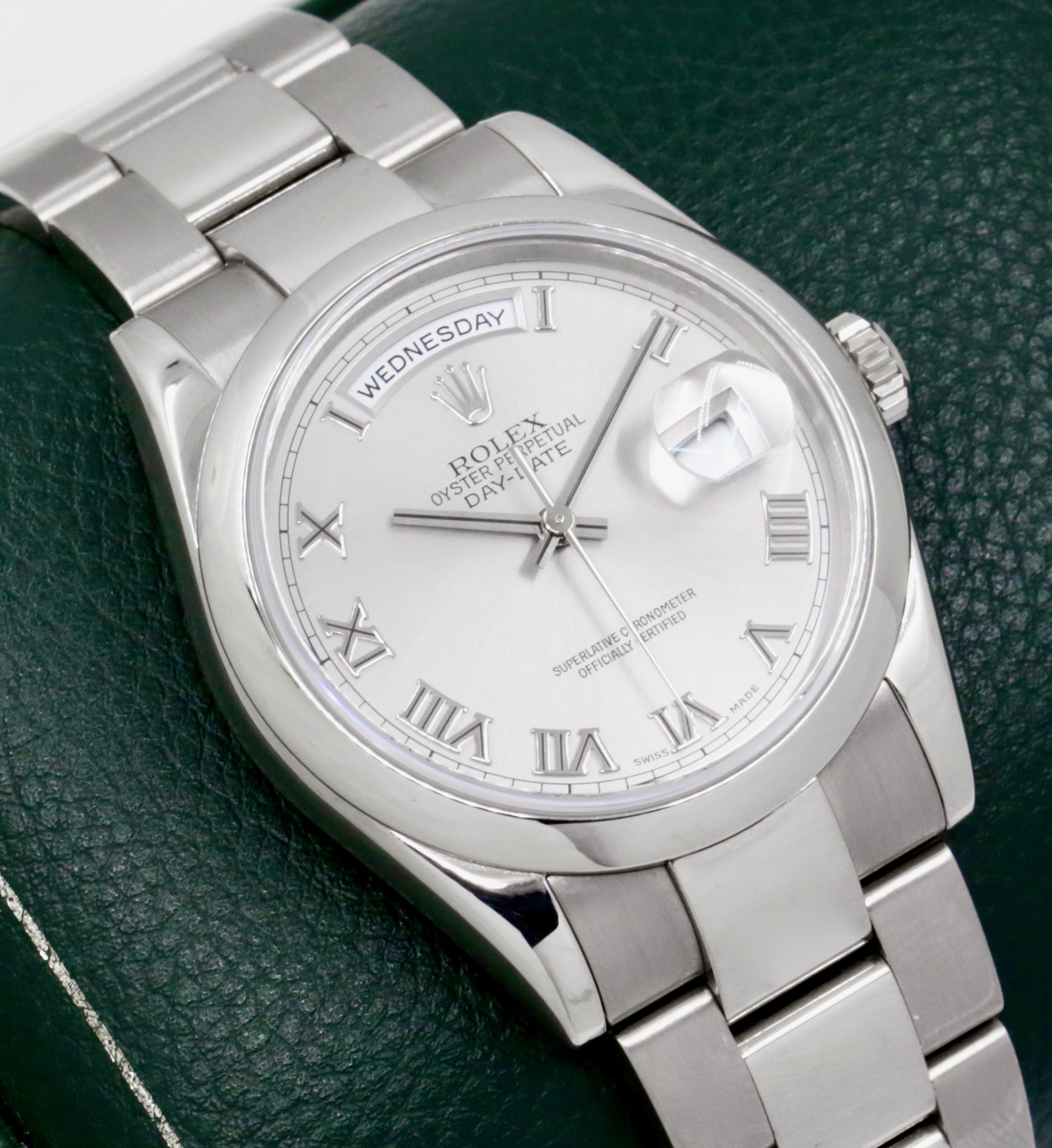 Rolex Day-Date, Ref. 118209, in 18ct White Gold, Domed Bezel, Silver Roman Dial, on 18ct White Gold Rolex Oyster Bracelet, Circa: 2000, with Box & Rolex Service Invoice Dated Jan. 2025 - Image 4