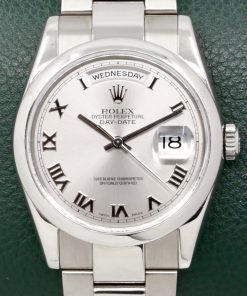 Rolex Day-Date, Ref. 118209, in 18ct White Gold, Domed Bezel, Silver Roman Dial, on 18ct White Gold Rolex Oyster Bracelet, Circa: 2000, with Box & Rolex Service Invoice Dated Jan. 2025