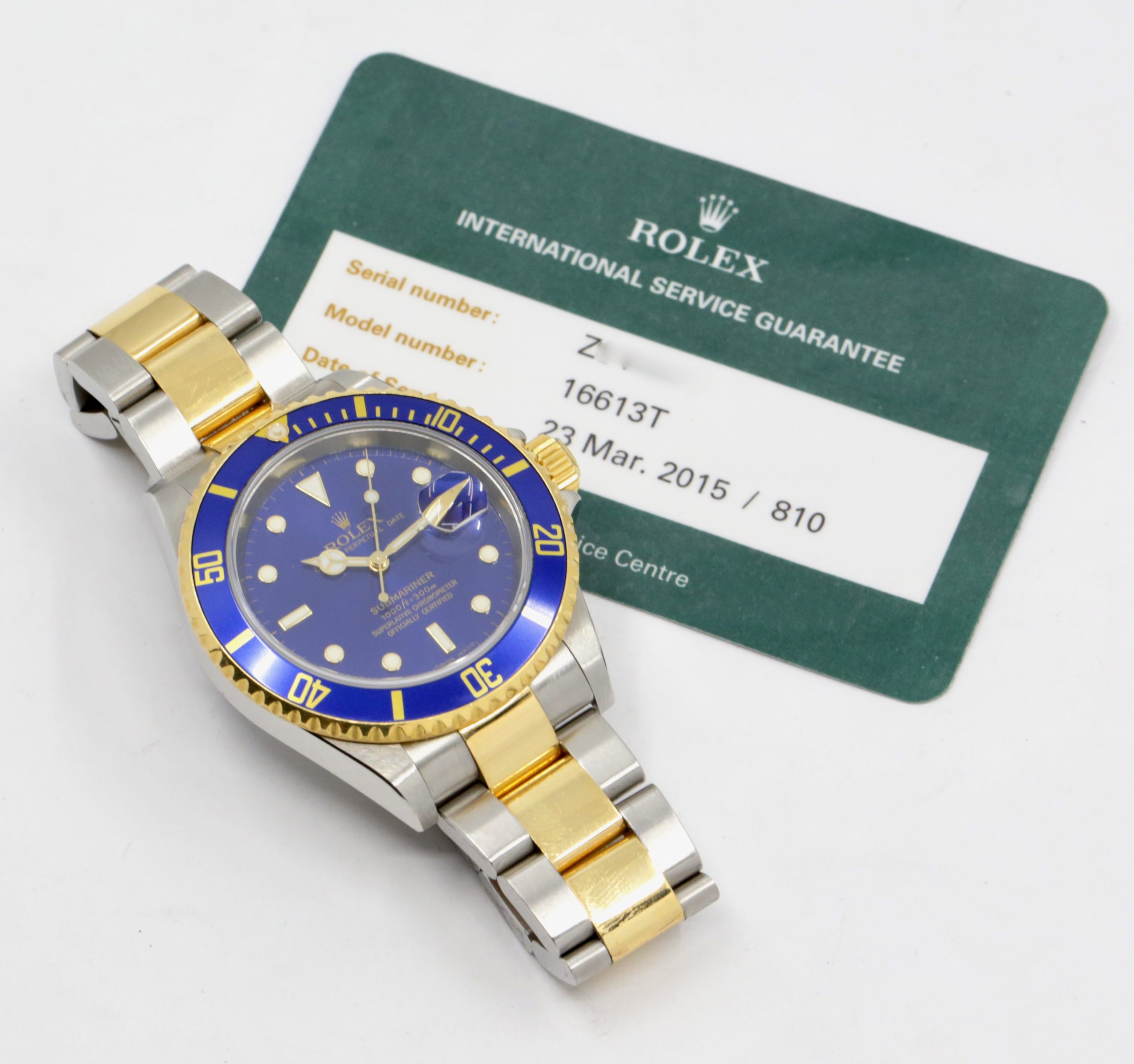 Rolex Submariner Date "Bluesy", Stainless Steel & 18ct Yellow Gold, Blue Aluminium Bezel, Blue Index Dial, on Stainless Steel & 18ct Yellow Gold Rolex Oyster Bracelet, Ref. 16613, Circa: 2007, with Rolex Service Card - Image 7
