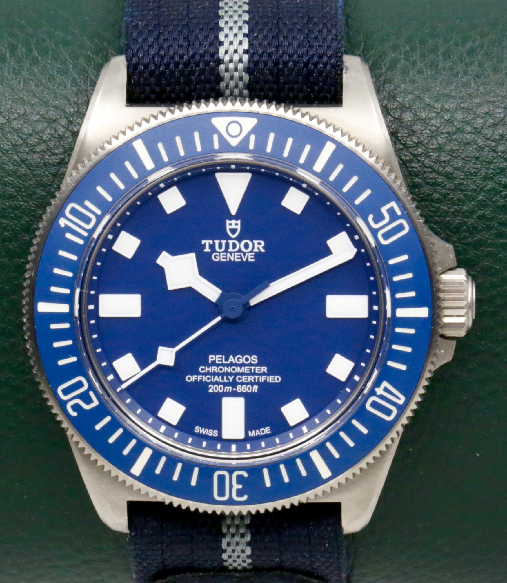 Tudor Pelagos FXD "Marine Nationale", 42mm Titanium Case, Blue Aluminium Rotating Bezel, Blue Index Dial, on Tudor Fabric Strap, Ref. 25707B, Circa: 2022, with Box, Papers, Additional Tudor Rubber Strap & Balance of 5 Year Tudor Warranty