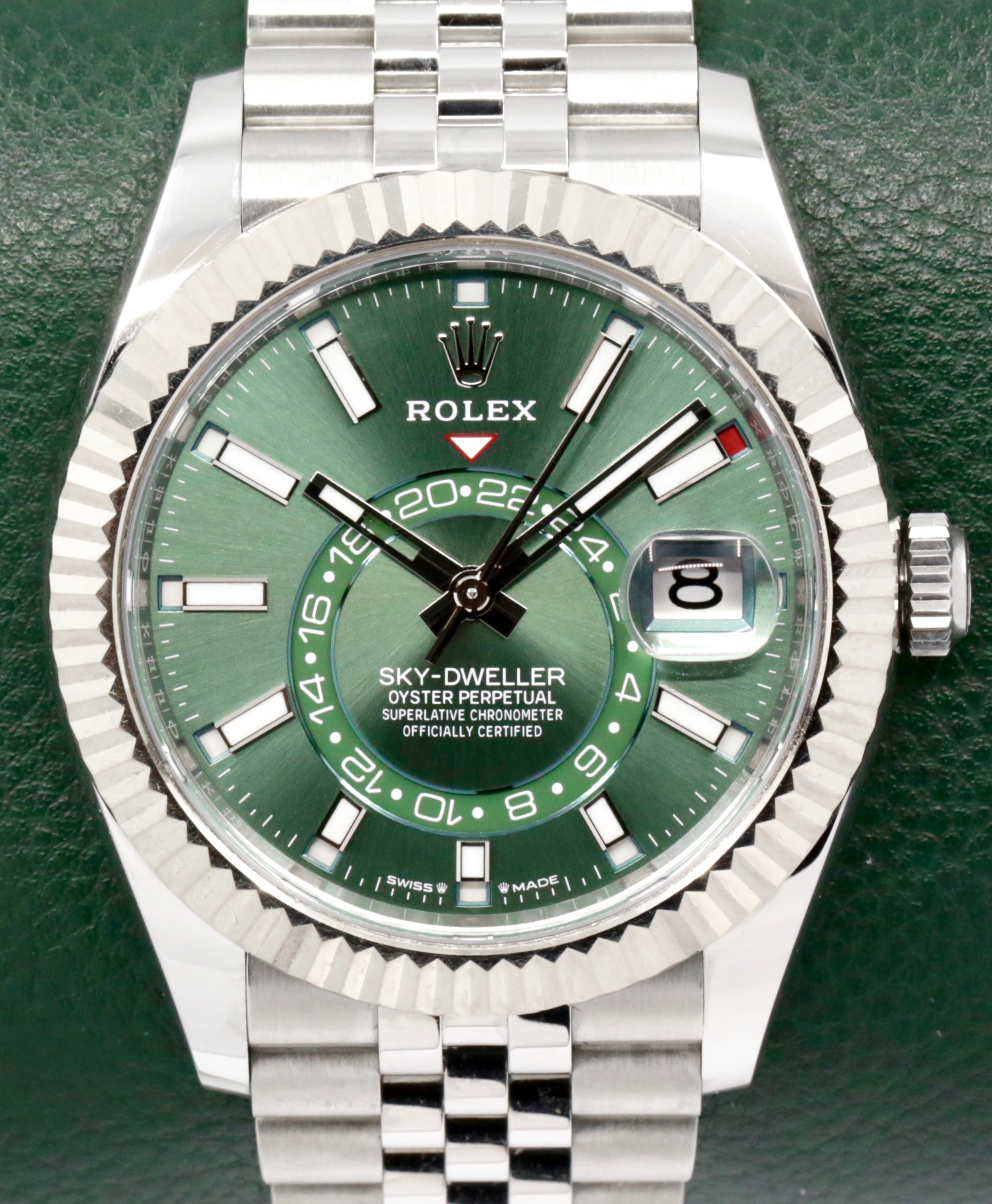 Rolex Sky-Dweller, Mint Green Index Dial, 42mm Stainless Steel Case with 18ct White Gold Fluted Bezel, on Stainless Steel Rolex Jubilee Bracelet, Ref. 336934, Circa: 2024, with Complete with Box, Books, Green & White Swing Tags, Rolex Warranty Card & Balance of 5 Year Rolex Factory Warranty - Image 3