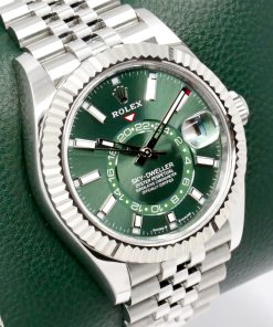 Rolex Sky-Dweller, Mint Green Index Dial, 42mm Stainless Steel Case with 18ct White Gold Fluted Bezel, on Stainless Steel Rolex Jubilee Bracelet, Ref. 336934, Circa: 2024, with Complete with Box, Books, Green & White Swing Tags, Rolex Warranty Card & Balance of 5 Year Rolex Factory Warranty