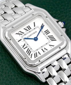 Cartier - Panthère de Cartier, Medium Model, in Stainless Steel, Silver Roman Dial with Blued-Steel Sword-Shaped Hands, on Stainless Steel Cartier Bracelet, Ref. 4016, with Cartier Box