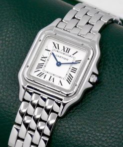 Alternative view of Cartier - Panthère de Cartier, Medium Model, in Stainless Steel, Silver Roman Dial with Blued-Steel Sword-Shaped Hands, on Stainless Steel Cartier Bracelet, Ref. 4016, with Cartier Box
