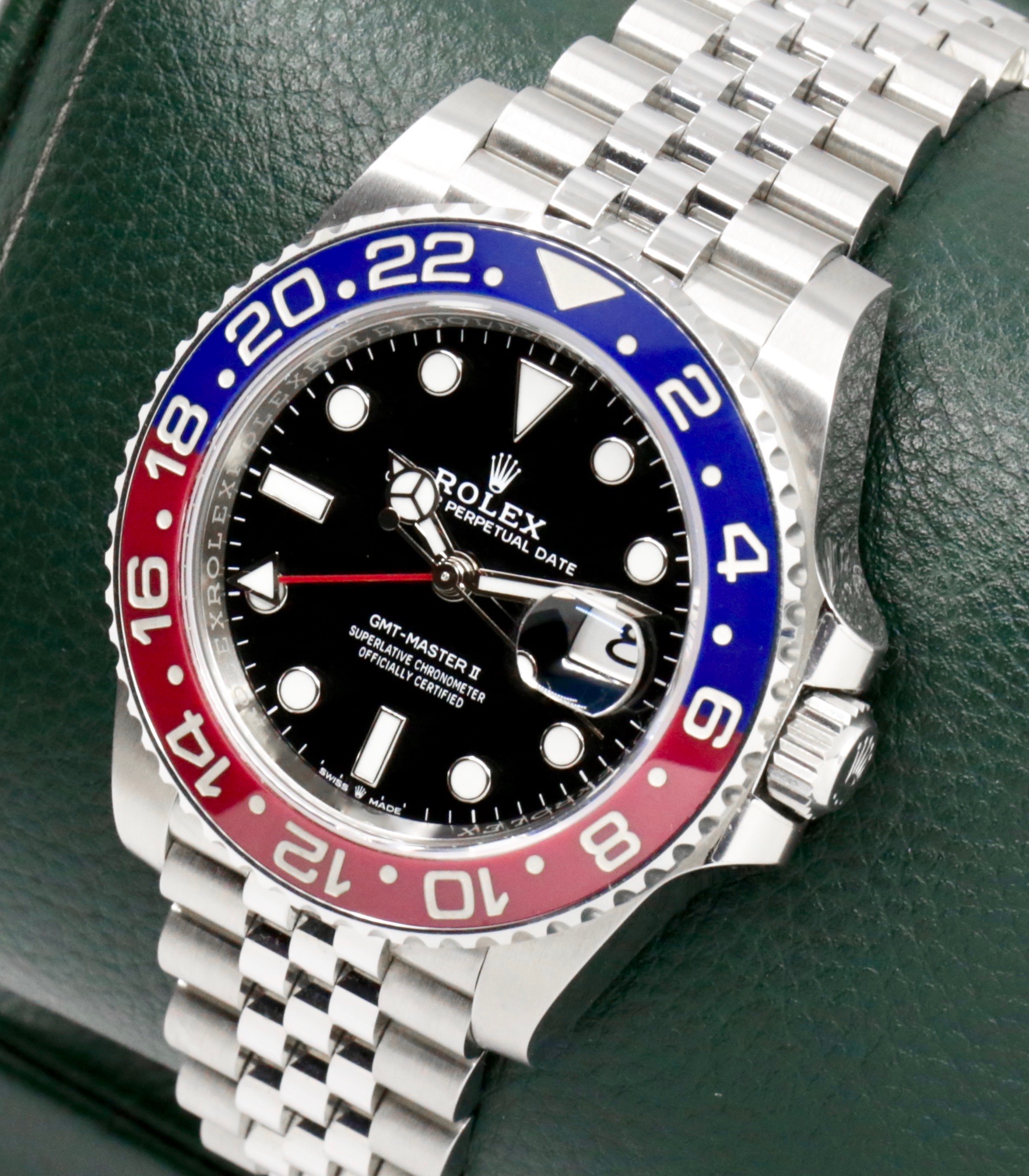 Rolex GMT-Master II “Pepsi”, Stainless Steel, Black Index Dial, Blue & Red Ceramic Bezel, on Stainless Steel Rolex Jubilee Bracelet, Ref. 126710BLRO, Circa: 2018, Complete with Box, Books & Rolex Warranty Card - Image 2