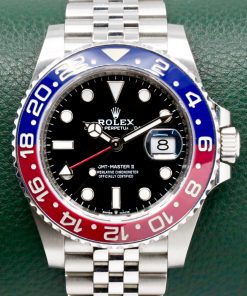 Rolex GMT-Master II “Pepsi”, Stainless Steel, Black Index Dial, Blue & Red Ceramic Bezel, on Stainless Steel Rolex Jubilee Bracelet, Ref. 126710BLRO, Circa: 2018, Complete with Box, Books & Rolex Warranty Card