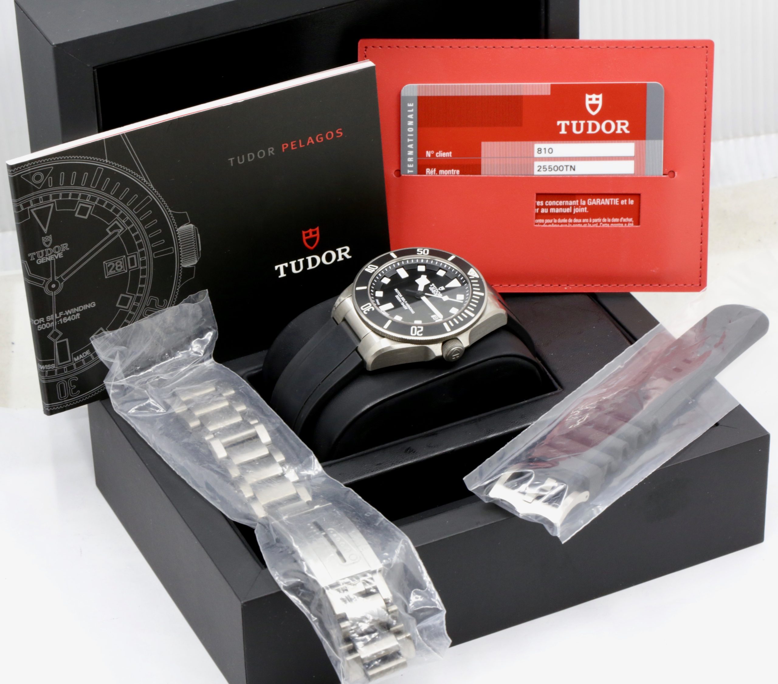 Tudor Pelagos, 42mm, Titanium Case, Matte Black Index Dial, on Tudor Black Rubber Strap with Tang Buckle and a Tudor Titanium Bracelet, Ref: 25500TN Box, Books & Tudor Warranty Card, Circa 2014 - Image 7