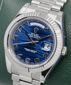 Alternative view of Rolex Day-Date II, 41mm 18ct White Gold Case, Fluted Bezel, with Blue Wave Dial with Concentric 18ct White Gold Arab Numerals, on 18ct White Gold Rolex President Bracelet, Ref. 218239, Circa: 2008, with Box, Books, Rolex Warranty Card & Balance of 2 Year Rolex Service Warranty