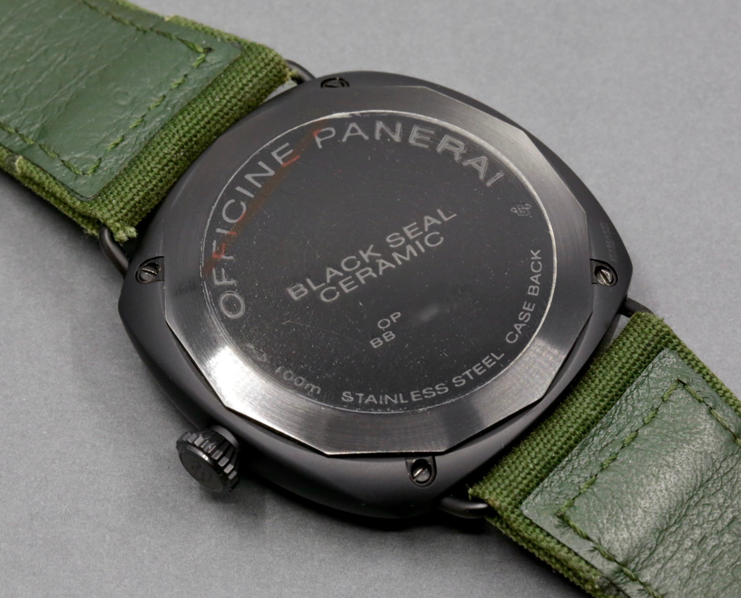 Panerai Radiomir Black Seal Ceramic, 45mm, Black Index & Arab Dial with Sub-Seconds, on Green Panerai Canvas Strap with PVD Coated Stainless Steel Panerai Tang Buckle, Ref. PAM00292, Circa: 2010, with Box & Papers - Image 5