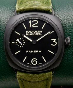 Panerai Radiomir Black Seal Ceramic, 45mm, Black Index & Arab Dial with Sub-Seconds, on Green Panerai Canvas Strap with PVD Coated Stainless Steel Panerai Tang Buckle, Ref. PAM00292, Circa: 2010, with Box & Papers