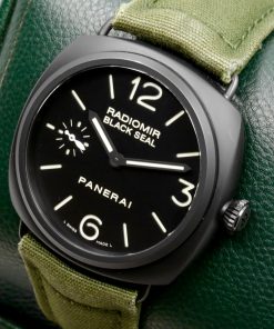 Alternative view of Panerai Radiomir Black Seal Ceramic, 45mm, Black Index & Arab Dial with Sub-Seconds, on Green Panerai Canvas Strap with PVD Coated Stainless Steel Panerai Tang Buckle, Ref. PAM00292, Circa: 2010, with Box & Papers