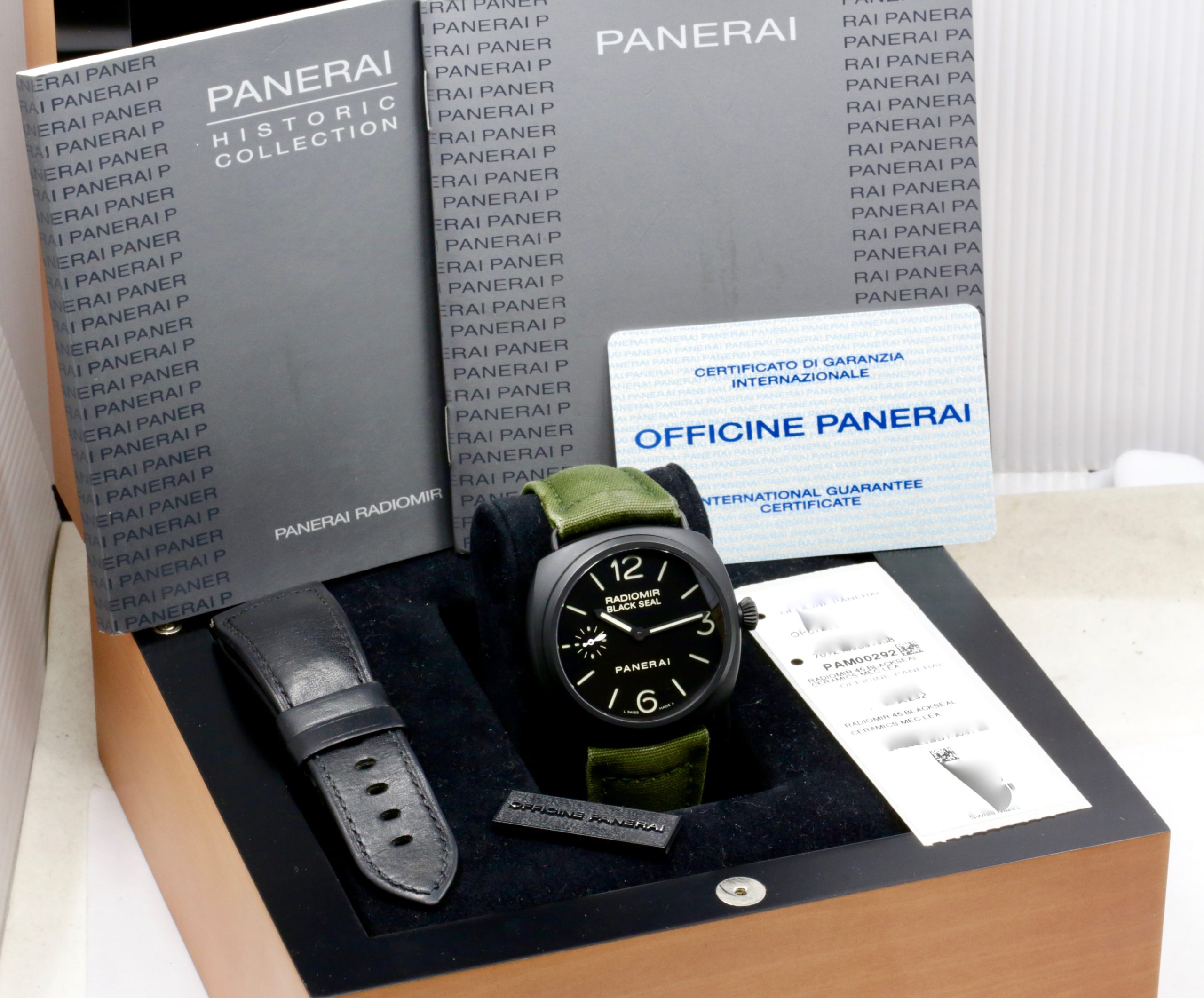 Panerai Radiomir Black Seal Ceramic, 45mm, Black Index & Arab Dial with Sub-Seconds, on Green Panerai Canvas Strap with PVD Coated Stainless Steel Panerai Tang Buckle, Ref. PAM00292, Circa: 2010, with Box & Papers - Image 7