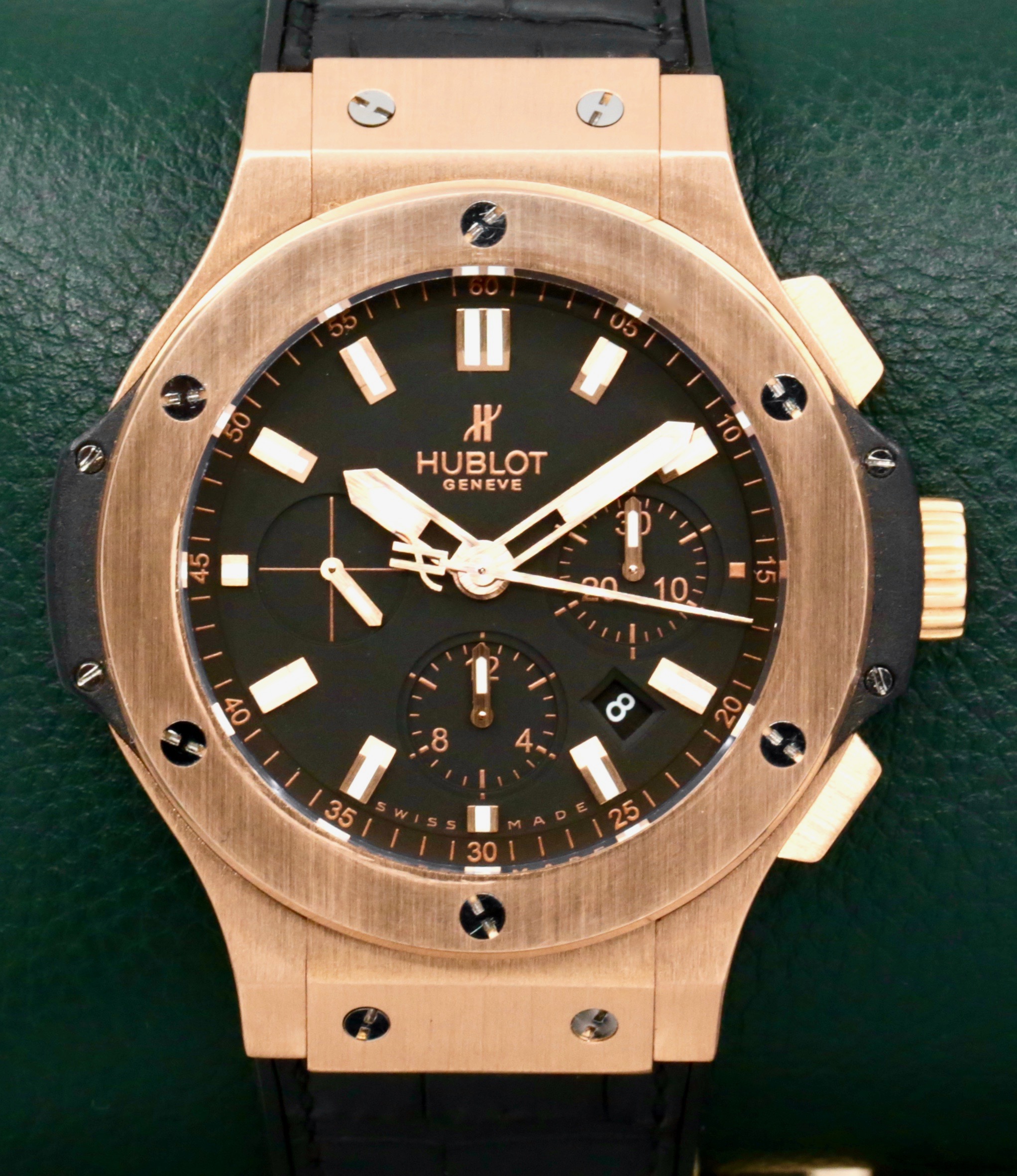 Hublot Big Bang Chronograph, 44mm Case in 18ct Rose Gold, Black Index Dial with Luminous Markers and Hands, on Black Hublot Alligator Strap with 18ct Rose Gold Hublot Deployant, Ref. 301.PX.1180.RX