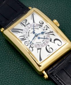 Franck Muller Long Island Double Second Retrograde, in 18ct Yellow Gold, Silver Guilloche Dial with Arab Numerals, on Black Crocodile Leather Strap with 18ct Yellow Gold Franck Muller Tang Buckle, Ref. 1100 DS R, Circa 2008