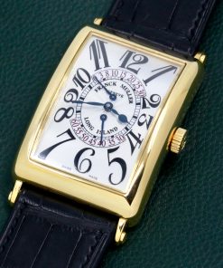 Alternative view of Franck Muller Long Island Double Second Retrograde, in 18ct Yellow Gold, Silver Guilloche Dial with Arab Numerals, on Black Crocodile Leather Strap with 18ct Yellow Gold Franck Muller Tang Buckle, Ref. 1100 DS R, Circa 2008