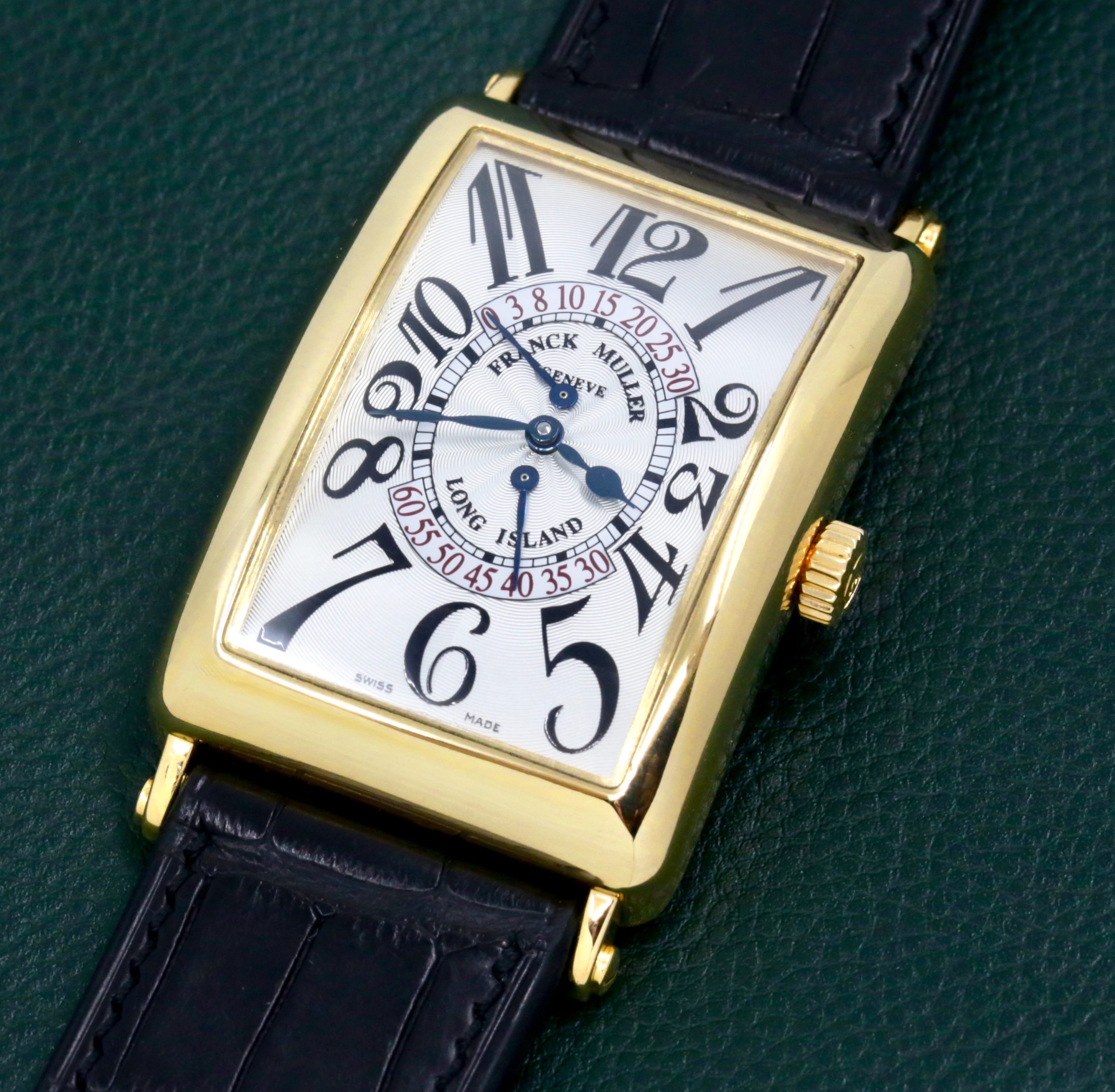 Franck Muller Long Island Double Second Retrograde, in 18ct Yellow Gold, Silver Guilloche Dial with Arab Numerals, on Black Crocodile Leather Strap with 18ct Yellow Gold Franck Muller Tang Buckle, Ref. 1100 DS R, Circa 2008 - Image 2