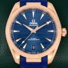 Omega Seamaster Aqua Terra 41, in 18ct Sedna Rose Gold, Blue Index Dial with Date, on Blue Omega Rubber Strap with 18ct Sedna Rose Gold Omega Deployant, Ref.  220.52.41.21.03.001, Circa: 2020, Complete with Box, Books, Omega Folder, & Omega Warranty Cards *MINT CONDITION!!