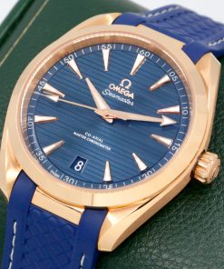 Alternative view of Omega Seamaster Aqua Terra 41, in 18ct Sedna Rose Gold, Blue Index Dial with Date, on Blue Omega Rubber Strap with 18ct Sedna Rose Gold Omega Deployant, Ref.  220.52.41.21.03.001, Circa: 2020, Complete with Box, Books, Omega Folder, & Omega Warranty Cards *MINT CONDITION!!