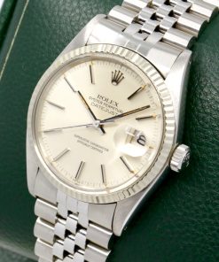 Alternative view of Rolex Oyster Perpetual Datejust, Stainless Steel, 18ct White Gold Fluted Bezel, Silver Index Dial, on Stainless Steel Rolex Jubilee Bracelet, Ref. 16014, Circa: 1979, with Rolex Box