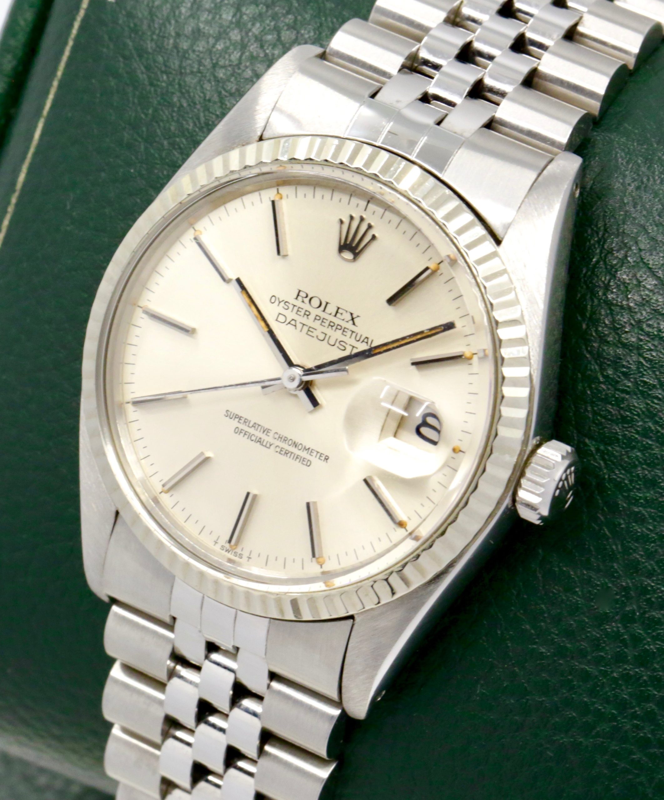Rolex Oyster Perpetual Datejust, Stainless Steel, 18ct White Gold Fluted Bezel, Silver Index Dial, on Stainless Steel Rolex Jubilee Bracelet, Ref. 16014, Circa: 1979, with Rolex Box - Image 2