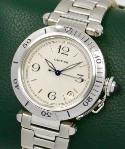 Alternative view of Cartier Pasha 38mm, Stainless‑Steel, Automatic, Ivory Dial with Index Markers & Arabic Numerals, Rotating Bezel, on a Cartier Stainless Steel Bracelet Ref: W3100655, with Cartier Box, Cartier Service Receipt and Balance of 2 Year Cartier Service Warranty