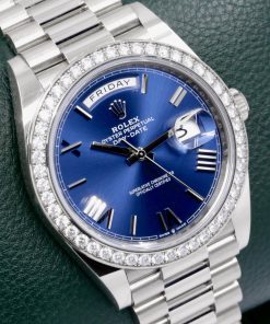 Alternative view of Rolex Day-Date 40, in 18ct White Gold, with Factory Set Diamond Bezel, Blue Roman Dial, on 18ct White Gold Rolex President Bracelet, Ref. 228349RBR, Circa: 2021, with Box, Books, Green & White Swing Tags, & Rolex Warranty Card