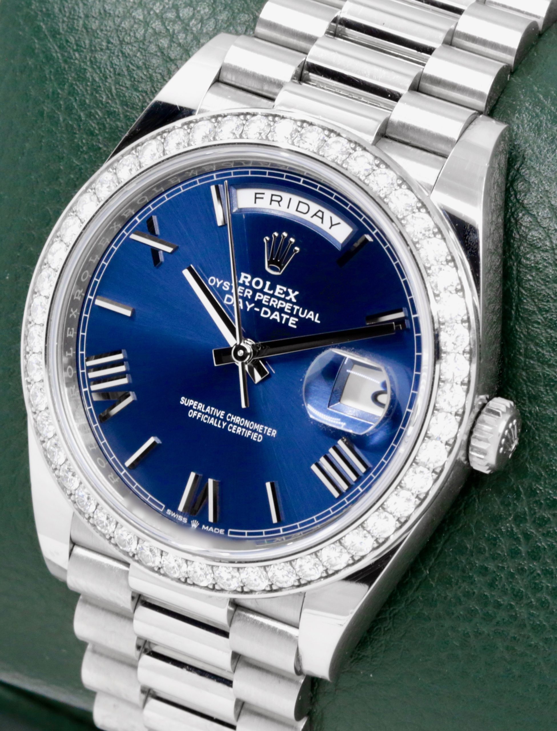 Rolex Day-Date 40, in 18ct White Gold, with Factory Set Diamond Bezel, Blue Roman Dial, on 18ct White Gold Rolex President Bracelet, Ref. 228349RBR, Circa: 2021, with Box, Books, Green & White Swing Tags, & Rolex Warranty Card - Image 4