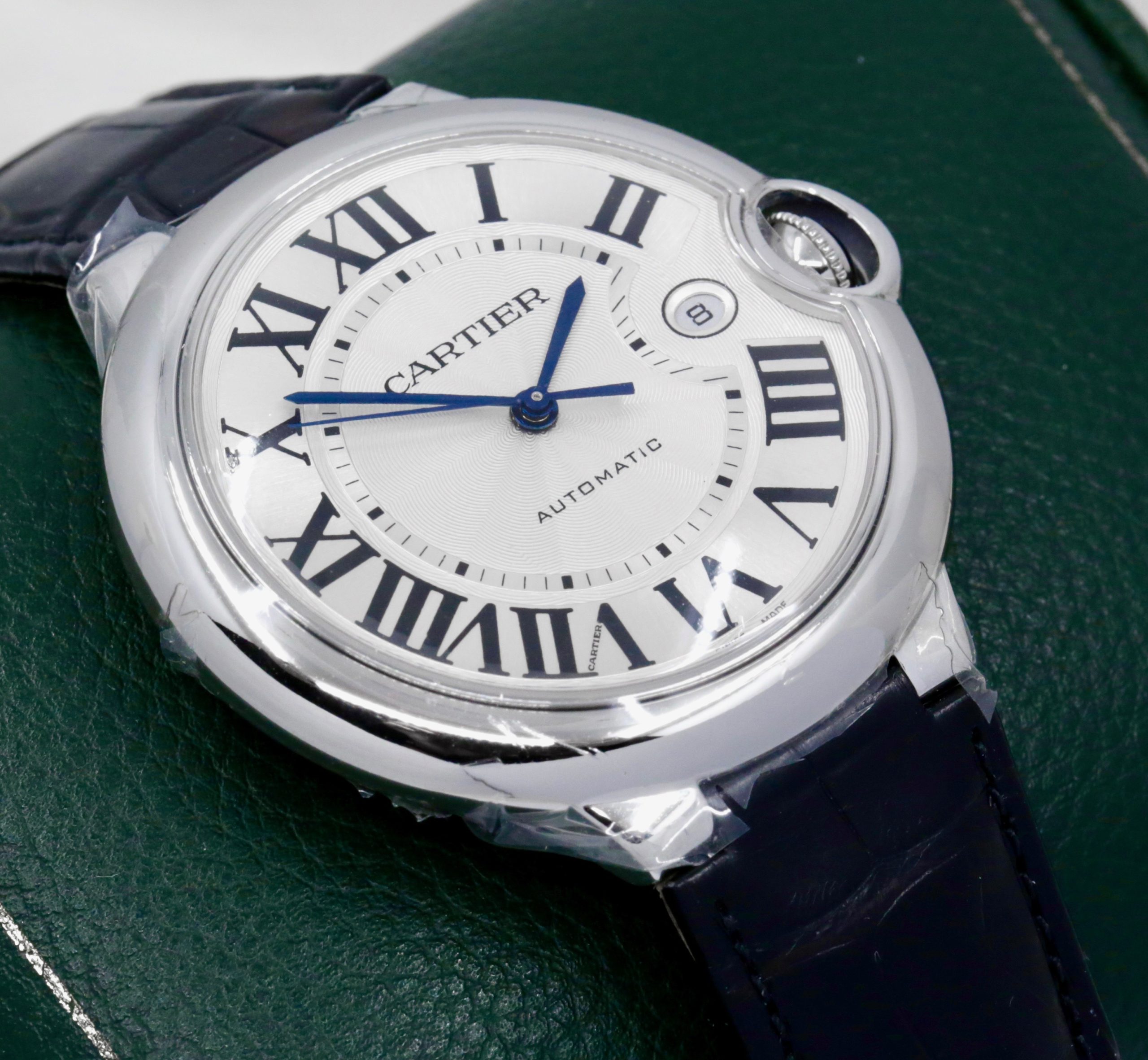 Cartier Ballon Bleu 42mm in Stainless Steel , Silver Guilloché Roman Dial, Cabochon Crown, Automatic Movement, on Black Alligator Strap with Cartier Deployant Clasp, Ref: W69016Z4, with Box and Papers, Circa 2014 *UNWORN!! - Image 3