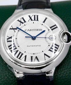 Alternative view of Cartier Ballon Bleu 42mm in Stainless Steel , Silver Guilloché Roman Dial, Cabochon Crown, Automatic Movement, on Black Alligator Strap with Cartier Deployant Clasp, Ref: W69016Z4, with Box and Papers, Circa 2014 *UNWORN!!