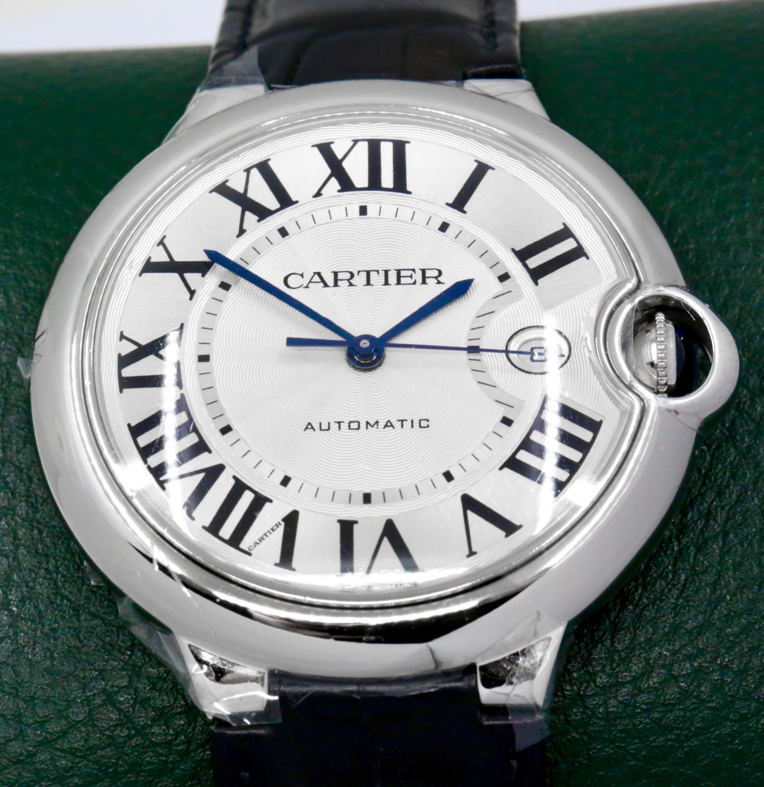 Cartier Ballon Bleu 42mm in Stainless Steel , Silver Guilloché Roman Dial, Cabochon Crown, Automatic Movement, on Black Alligator Strap with Cartier Deployant Clasp, Ref: W69016Z4, with Box and Papers, Circa 2014 *UNWORN!! - Image 2